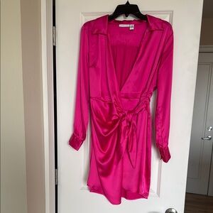 Vibrant Pink Satin Wrap Dress